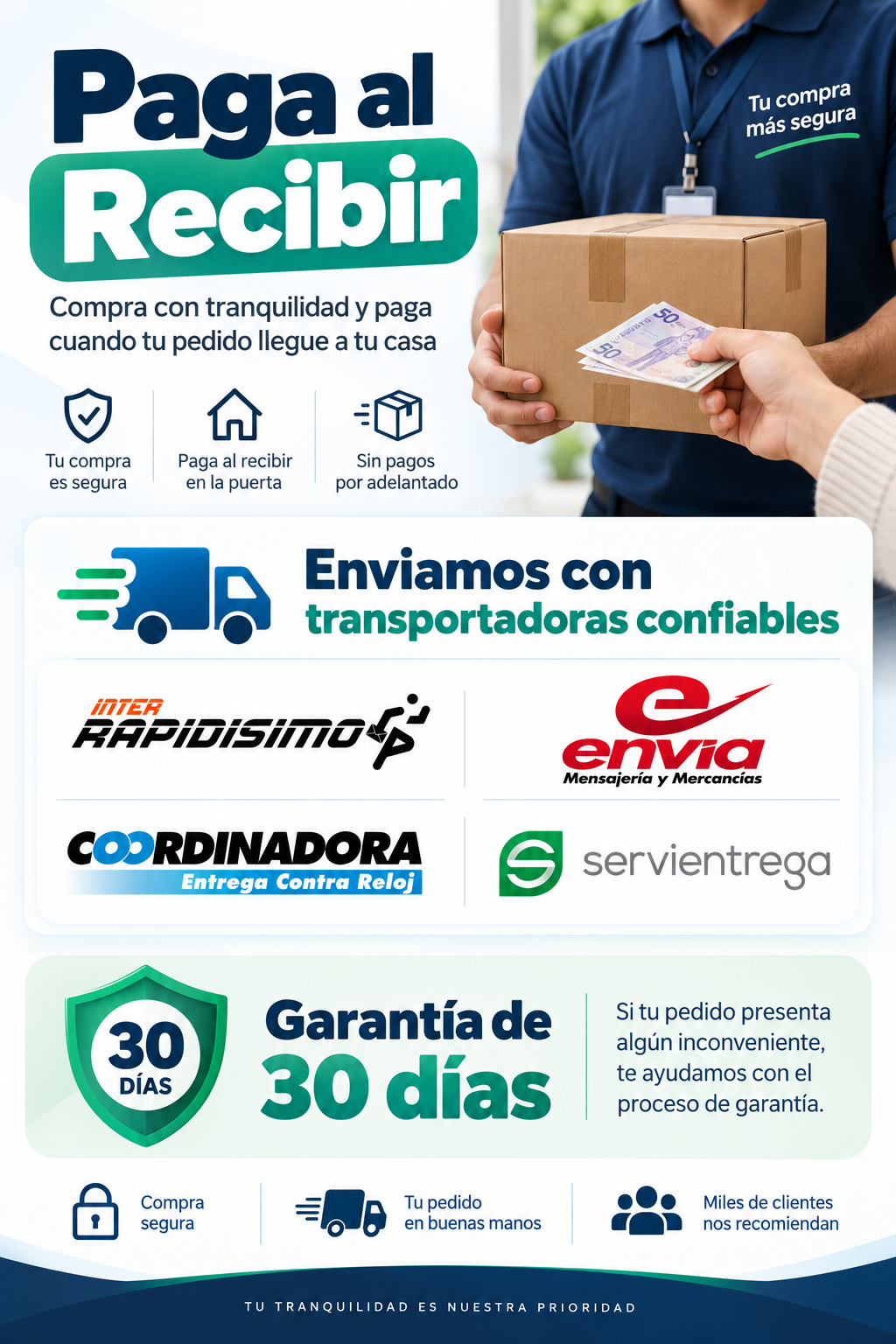 Compra segura, garantía de 30 días y aliados logísticos