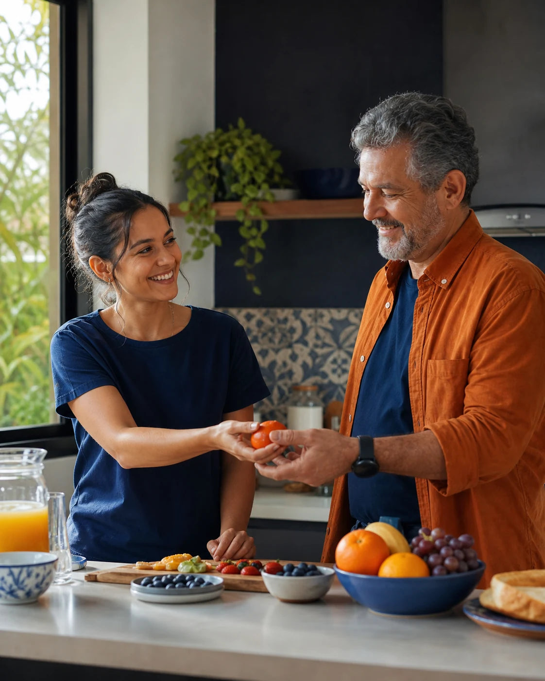 Dos personas preparando alimentos juntas en casa